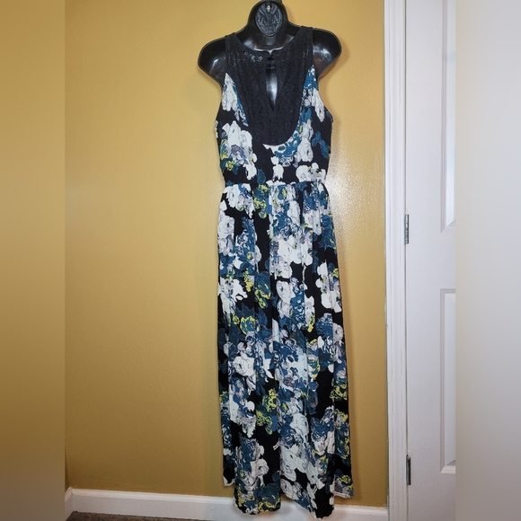 World Market Floral Boho Bohemian Lace High Neck Modest Maxi Dress sz L/XL - Picture 3 of 10